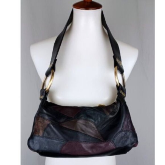 Great American Leather Works Purse Patchwork Hobo Bohemian Hippie 1970s Look New - Picture 2 of 10